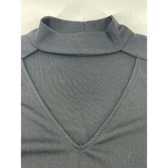 Zara Collection Women's Knit Open V Neck Long Sleeve Black Crop Top Shirt Size S - Picture 7 of 10